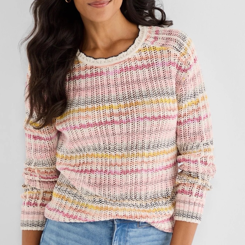 NIC+ZOE Pink Multicolor Striped Crewneck Sweater NWT